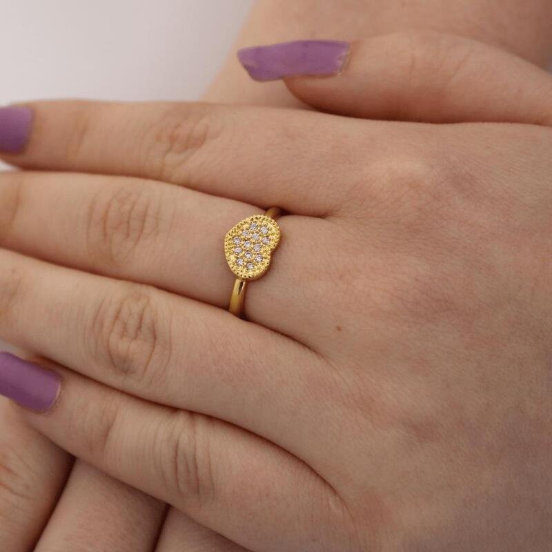 Anel Coração Micro Zircônia Banhado a Ouro 18k