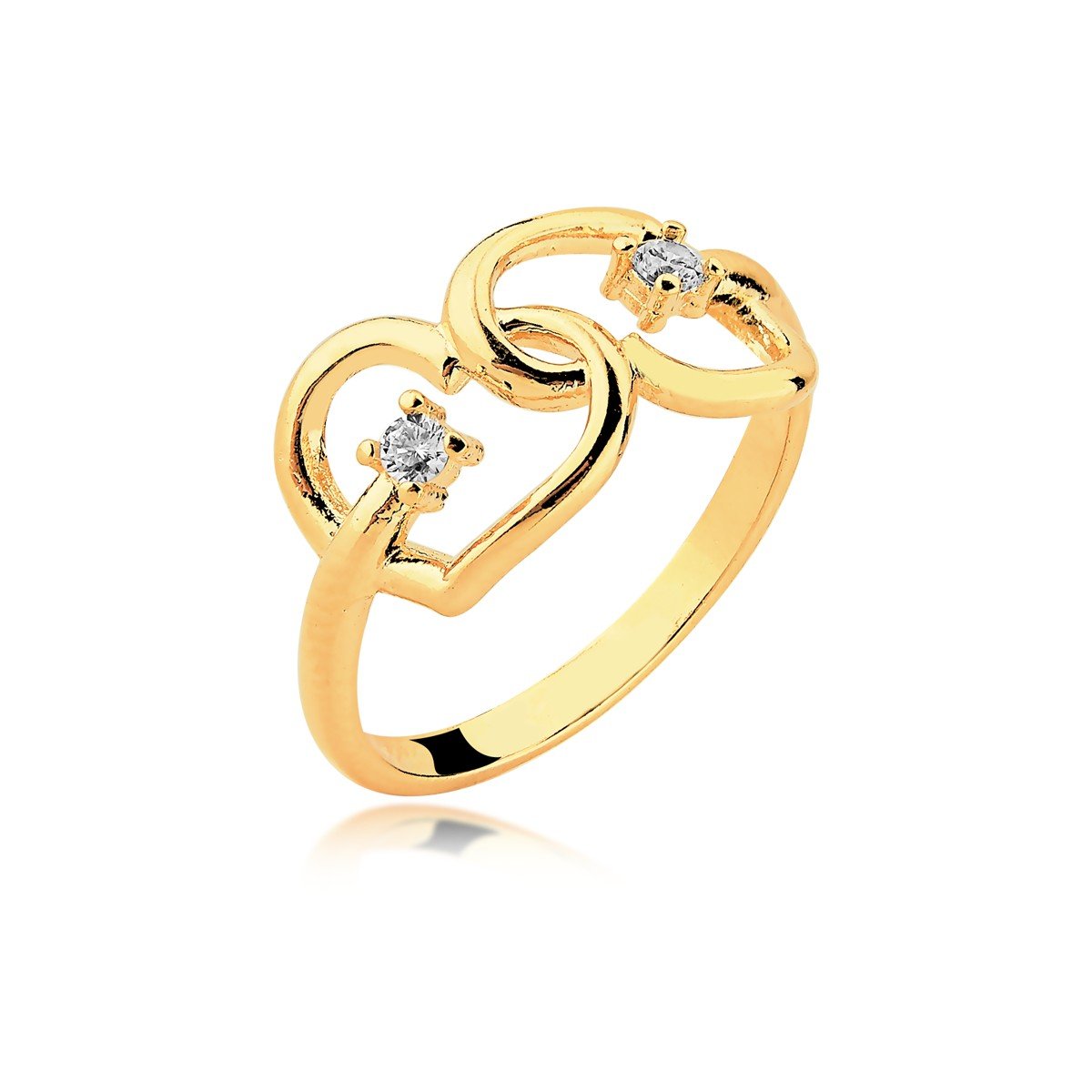 Anel Dois Corações Banhado a Ouro 18k