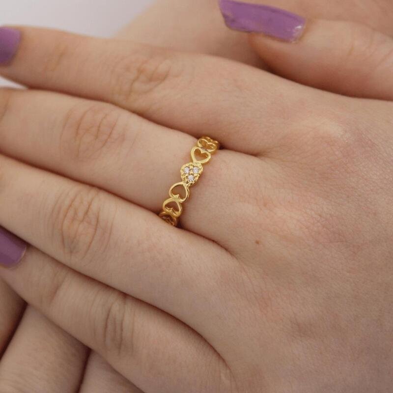 Anel Coração Micro Zircônia Banhado a Ouro 18k