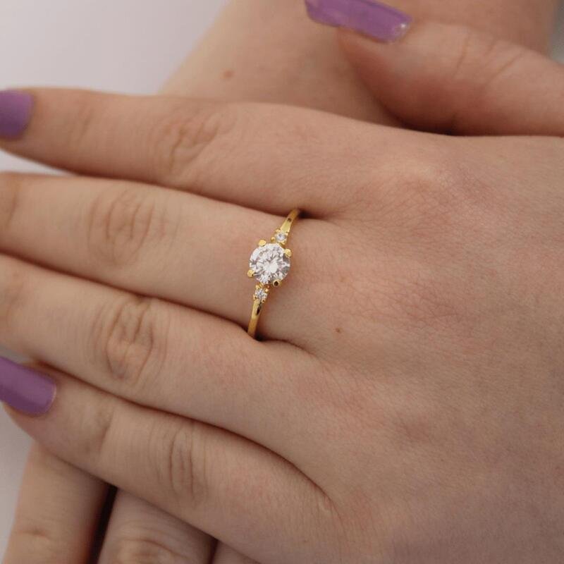 Anel Solitário Banhado a Ouro 18k