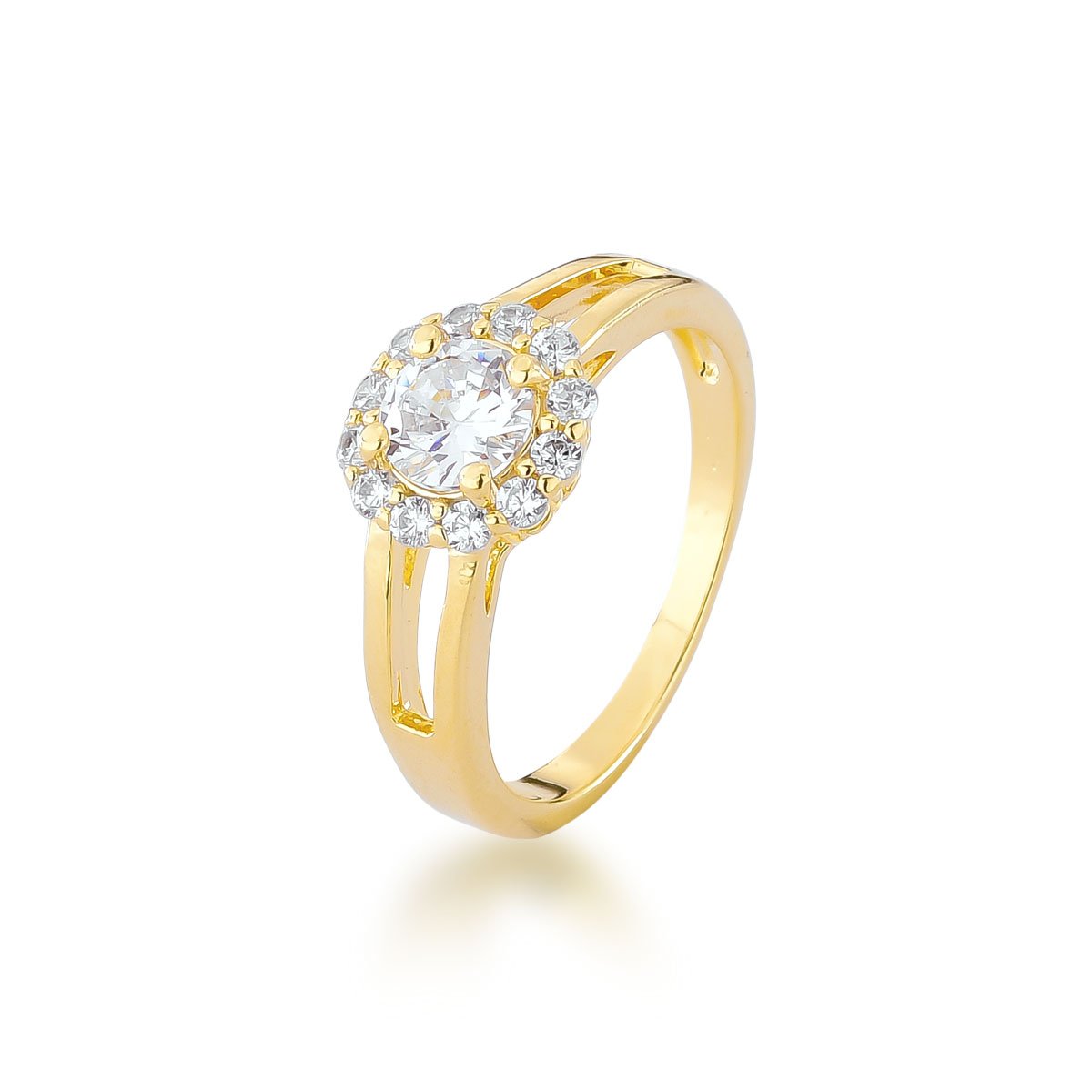 Anel Zircônia e Micros Zircônias Banhado a Ouro 18k