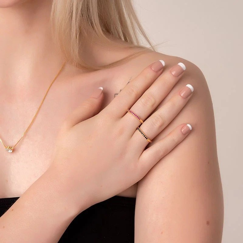 Anel Aparador Negro Banhado a Ouro 18k