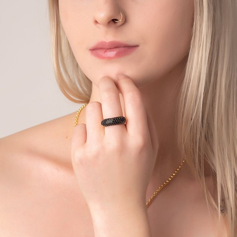 Anel Micro Zircônias Banhado a Ouro 18k