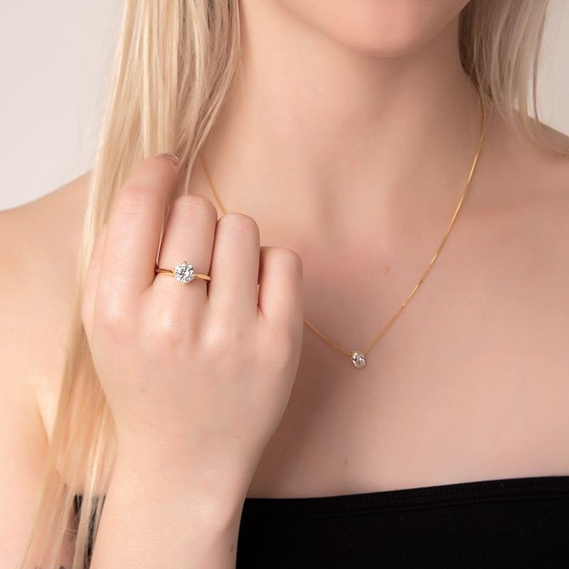 Anel Solitário Banhado a Ouro 18k