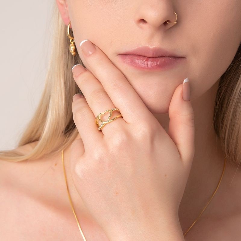 Anel Coração Banhado a Ouro 18k