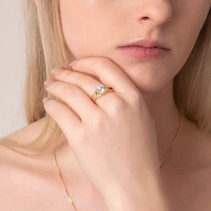 Anel Solitário Banhado a Ouro 18k