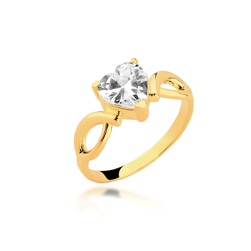 Anel Zircônia Coração Banhado a Ouro 18k