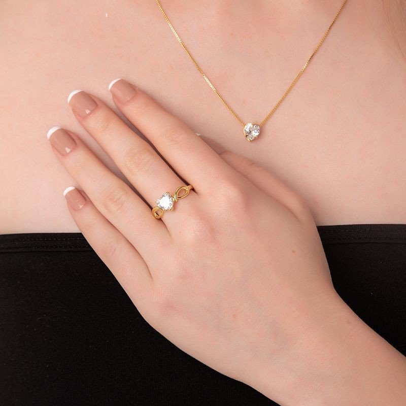 Anel Zircônia Coração Banhado a Ouro 18k