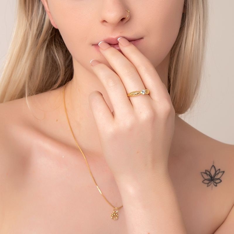 Anel Solitário Banhado a Ouro 18k