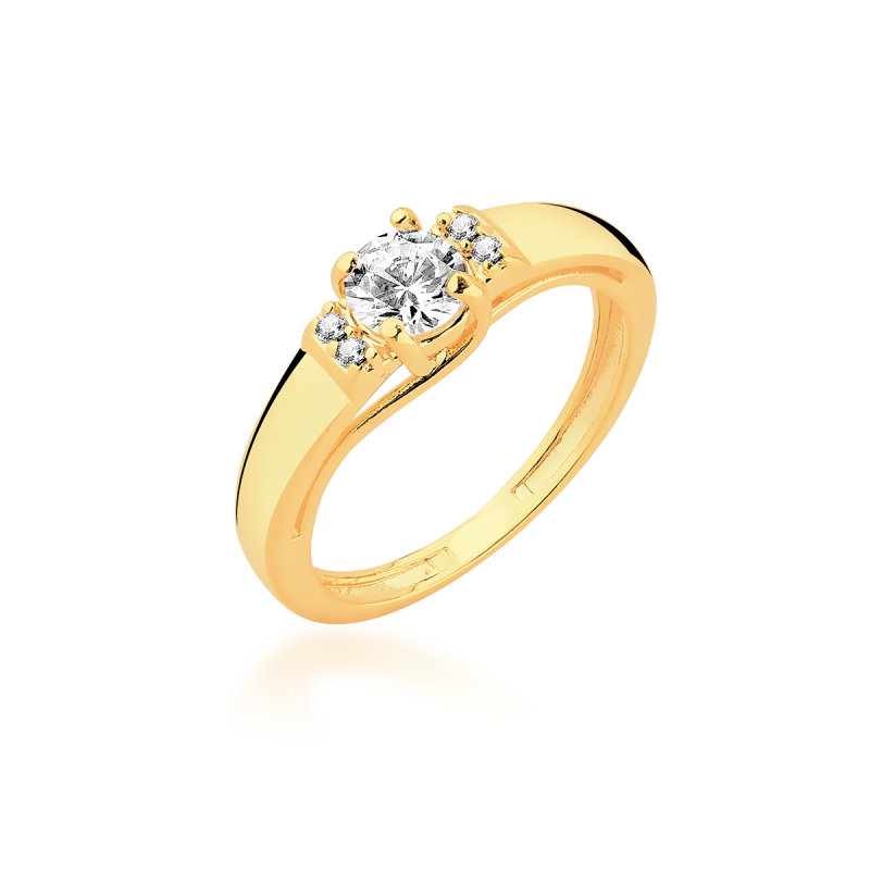 Anel Zircônia e Micro Zircônias Banhado a Ouro 18k