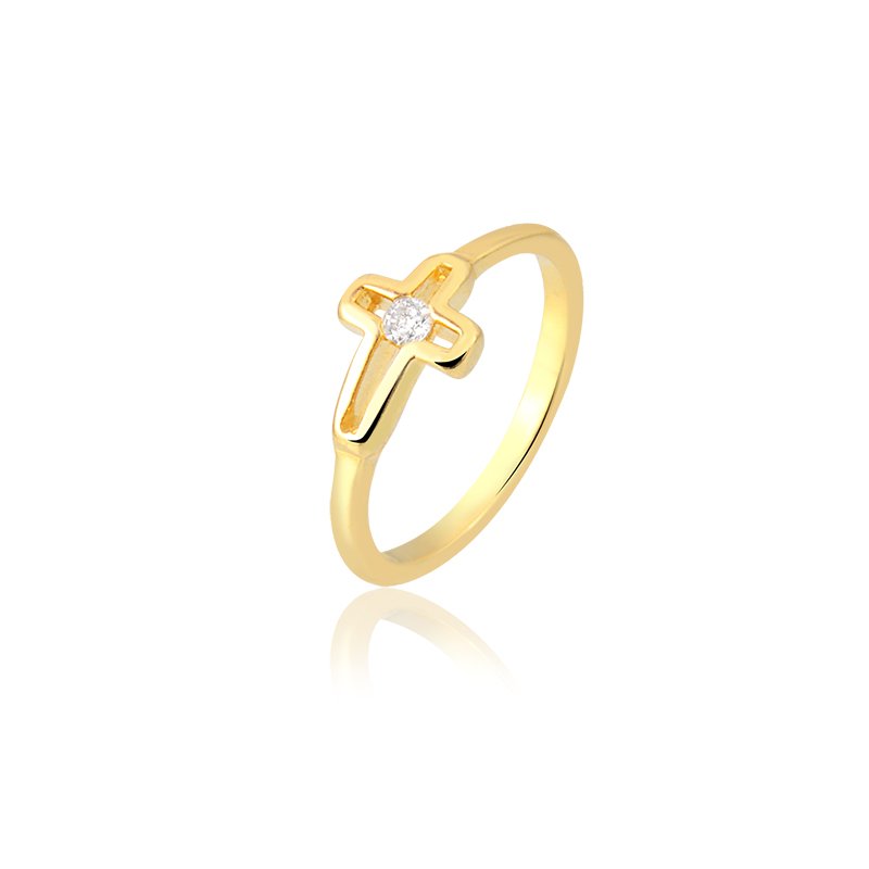Anel Falange Cruz Banhado a Ouro 18k