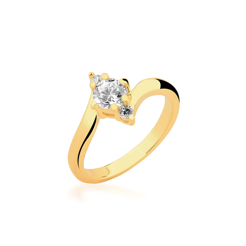 Anel Zircônia e Micro Zircônias Banhado a Ouro 18k
