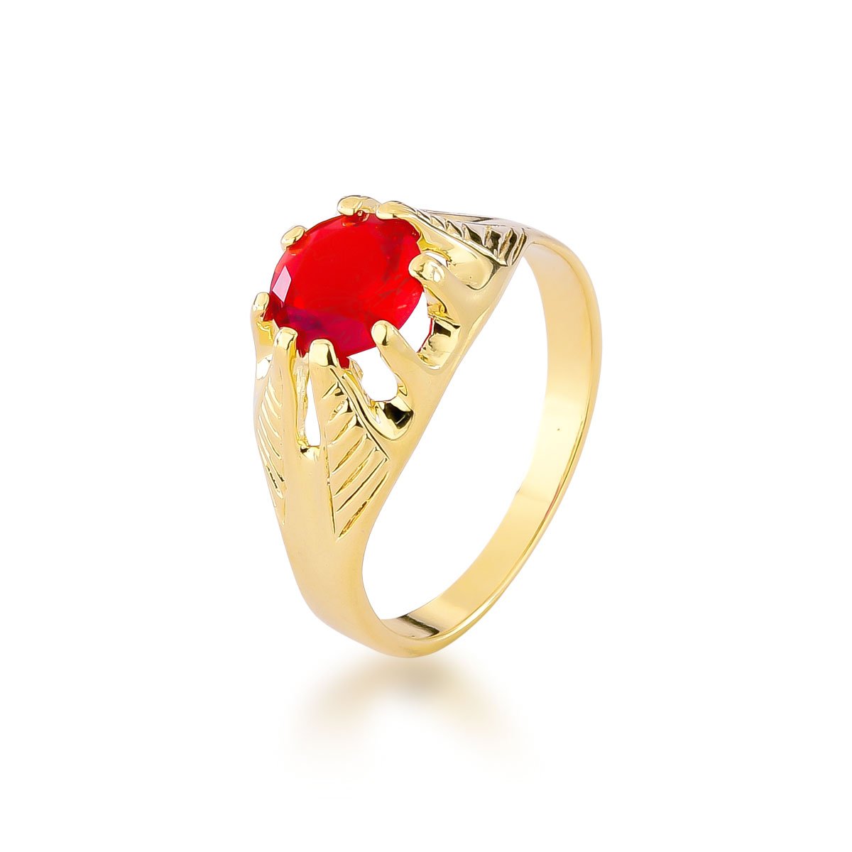 Anel Zircônia Rubi Banhado a Ouro 18k