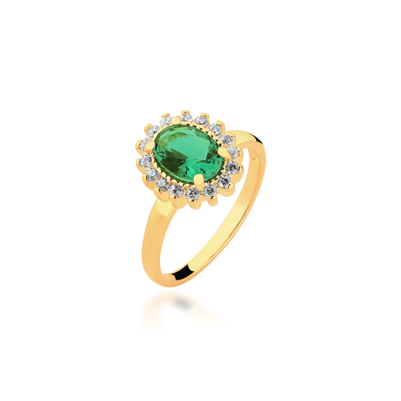 Anel Zircônia Verde Banhado a Ouro 18k