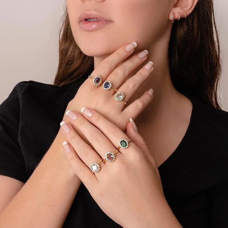 Anel Zircônia Verde Banhado a Ouro 18k