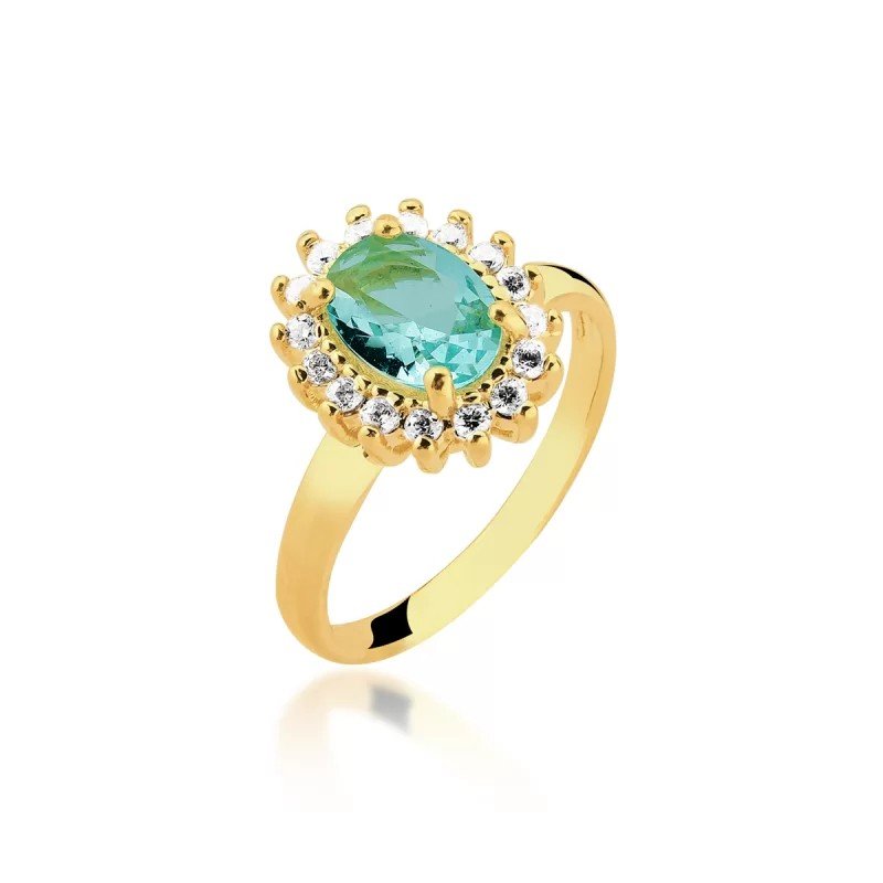 Anel Zircônia Áqua Banhado a Ouro 18k