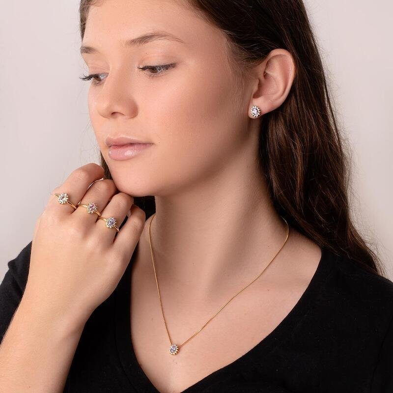 Anel Zircônia Rosa Baby Banhado a Ouro 18k