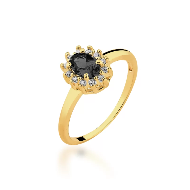 Anel Zircônia Negra Banhado a Ouro 18k