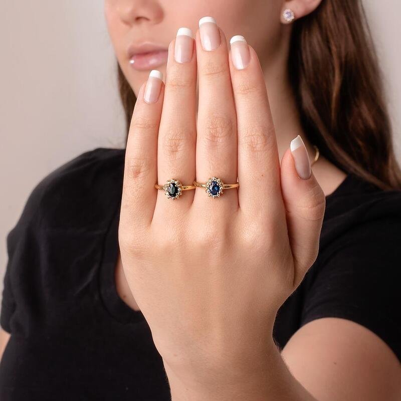 Anel Zircônia Azul Banhado a Ouro 18k