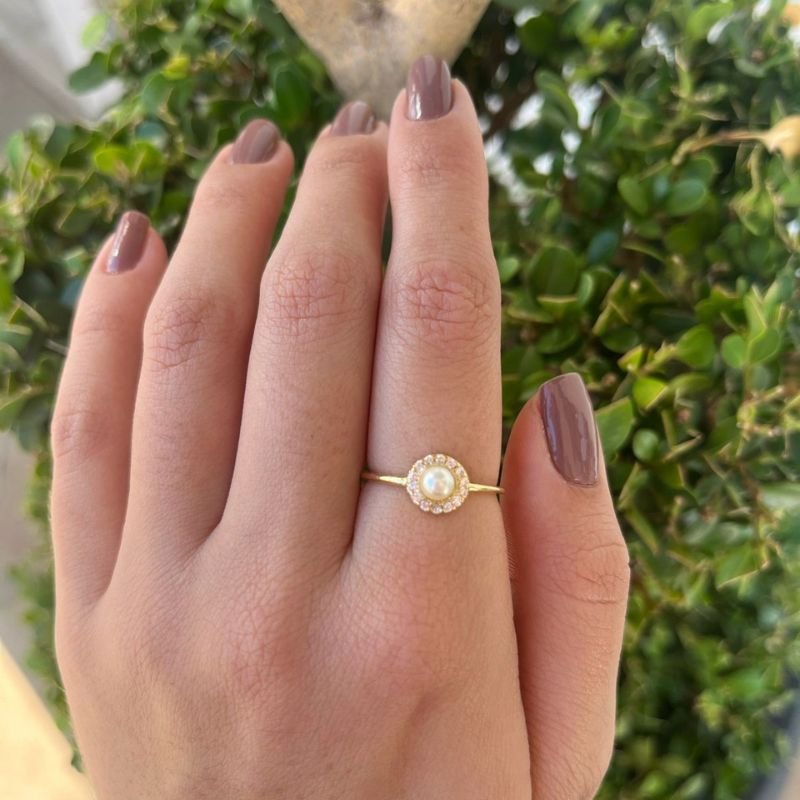 Anel Pérola Banhado a Ouro 18k