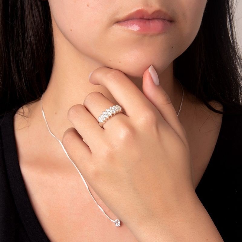 Anel Micro Zircônias Prata 925