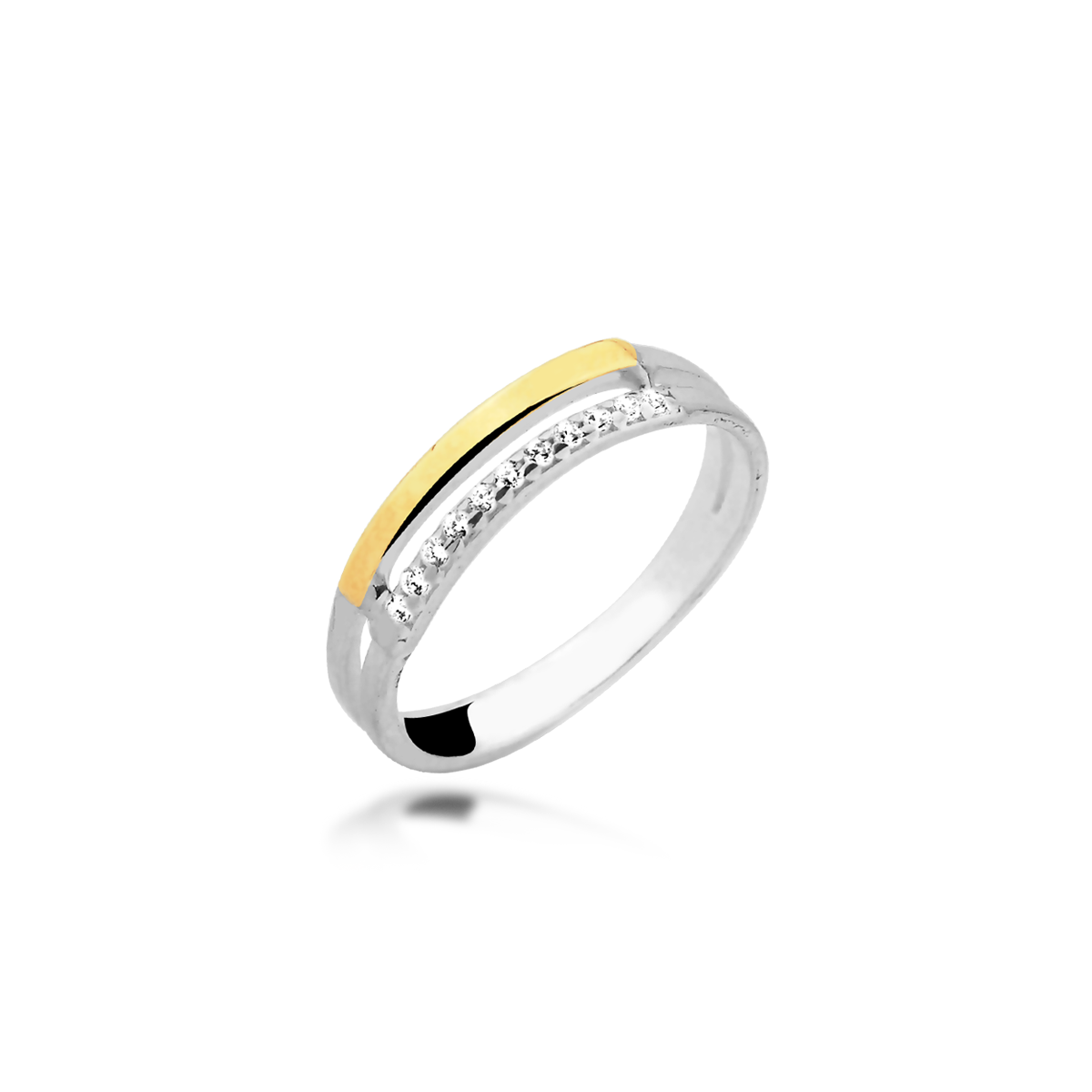 Anel Micro Zircônias e Filete de Ouro 10k Prata 925