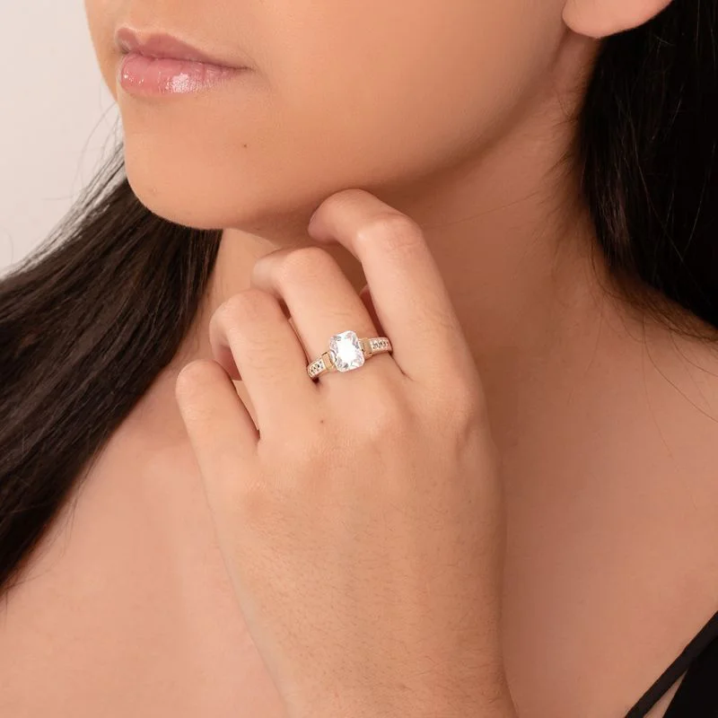 Anel Zircônia Quadrada com Filete de Ouro 10 Prata 925