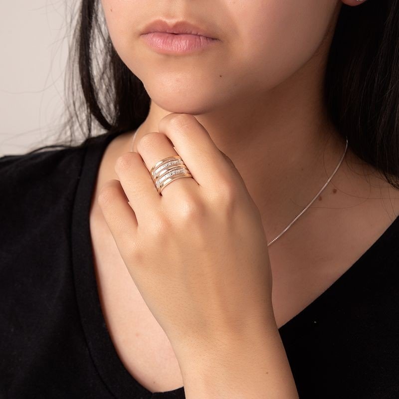 Anel 5 Elos com Filete de Ouro 10k