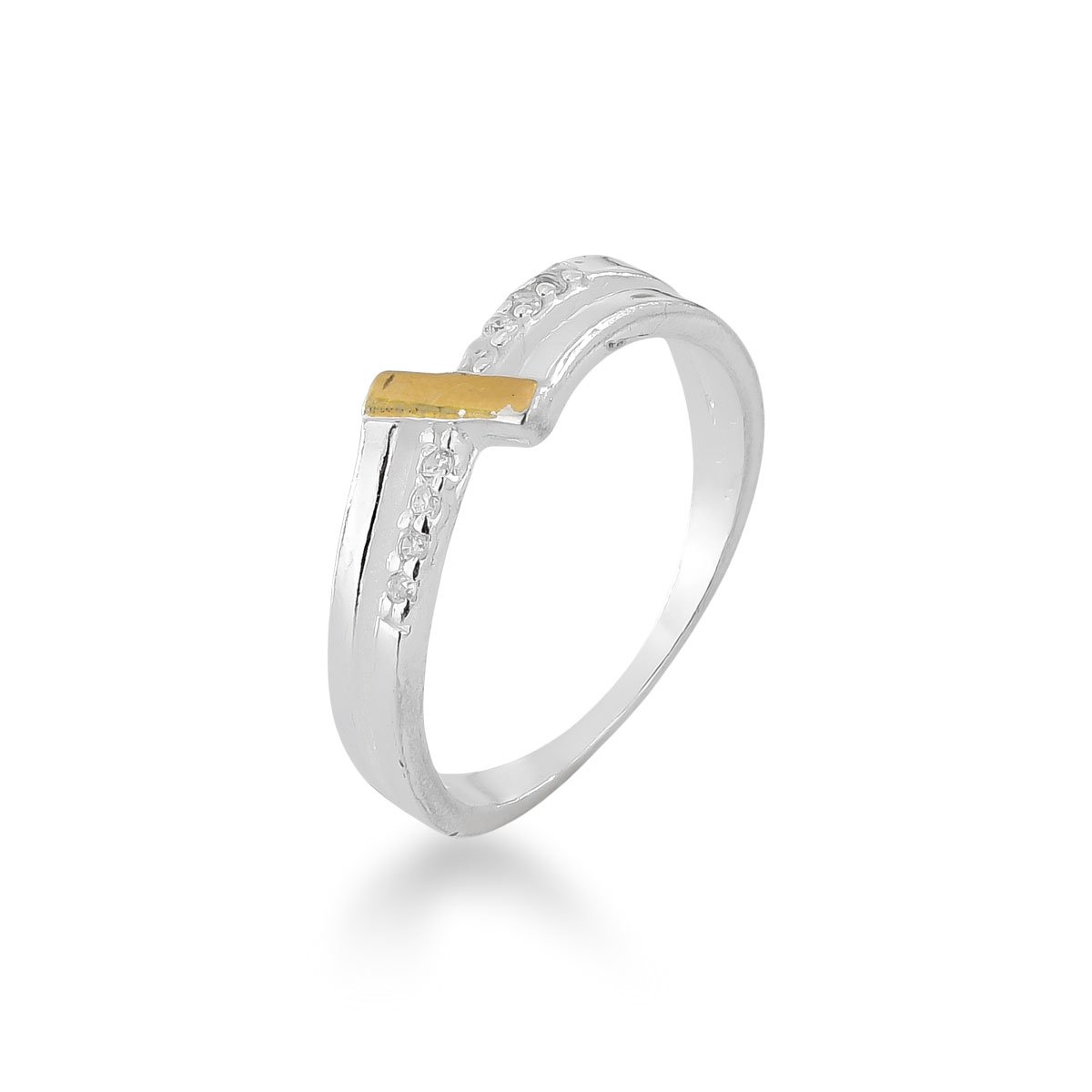 Anel Micros Zircônias Filete de Ouro e Prata 925