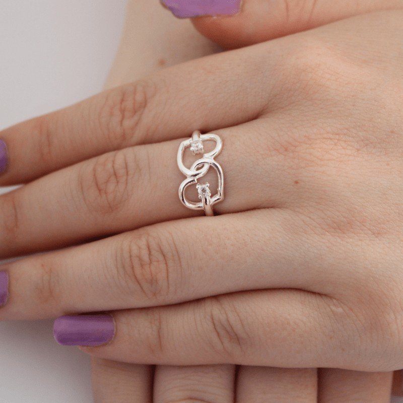 Anel Dois Corações Prata 925