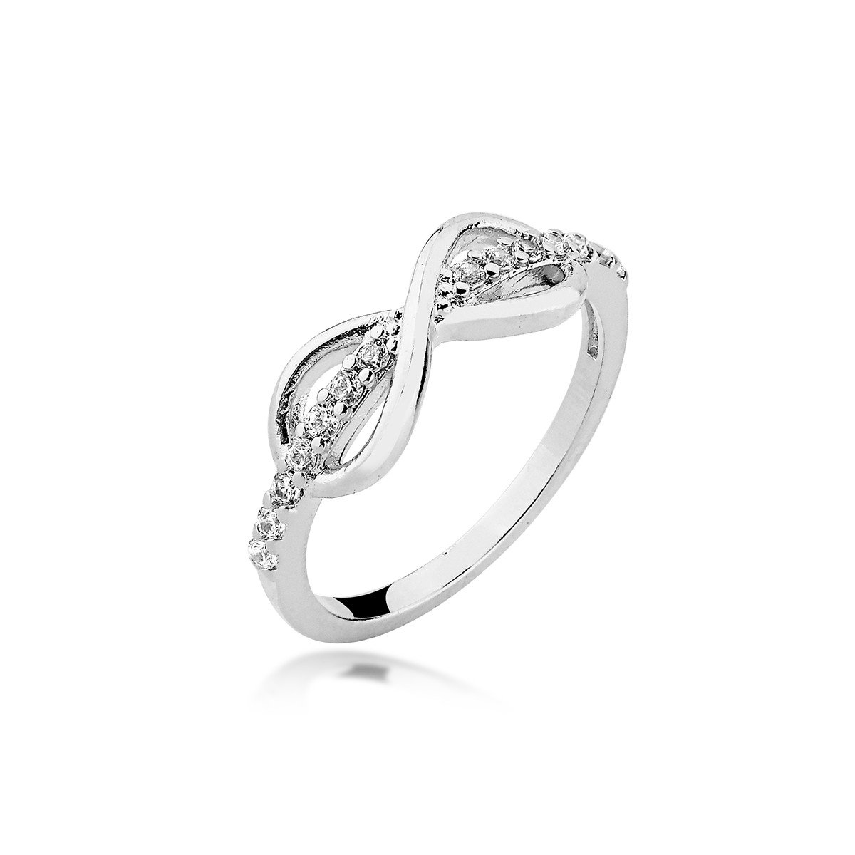 Anel Infinito e Micro Zircônias Prata 925