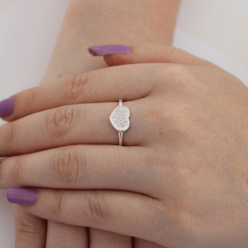 Anel Coração Micro Zircônias Prata 925