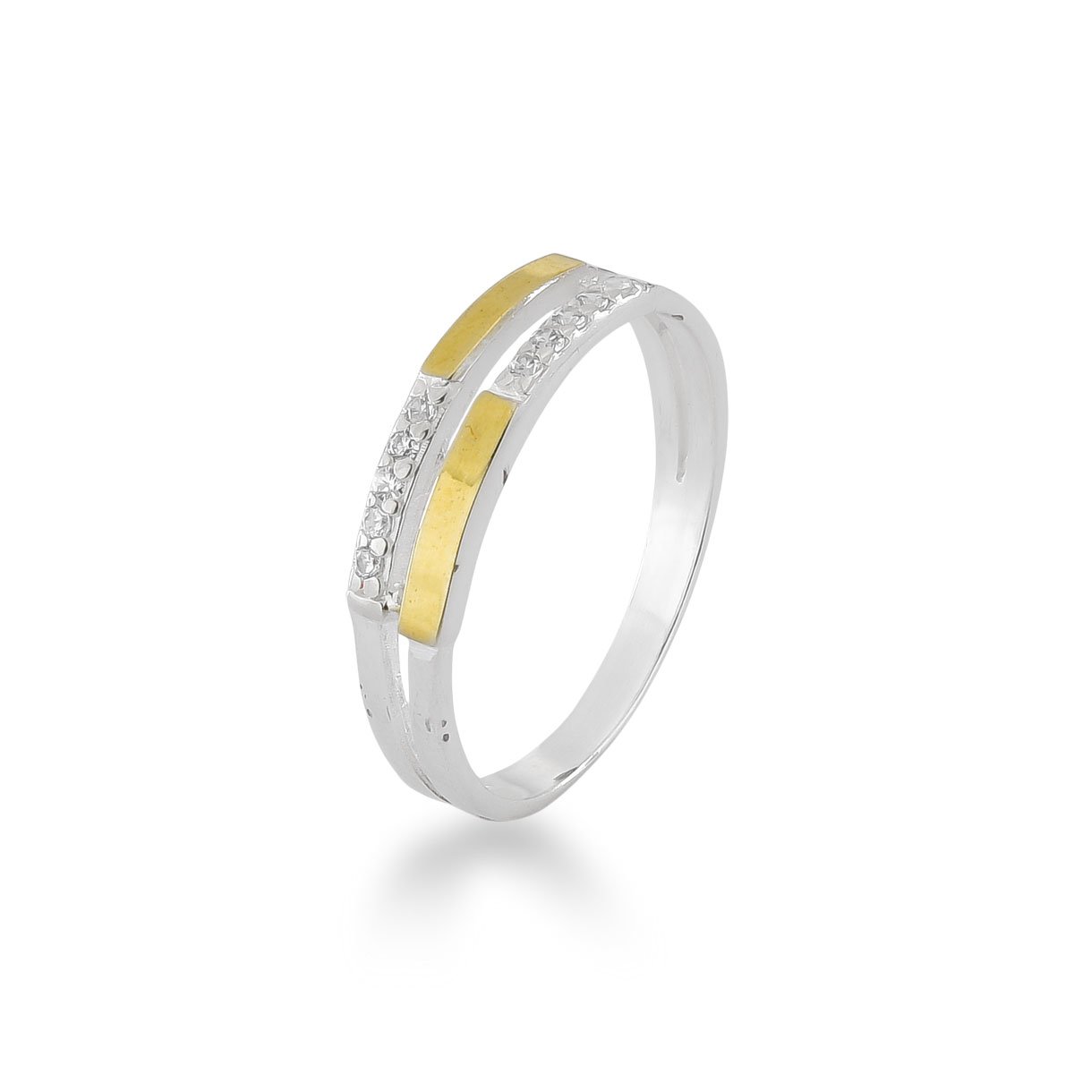 Anel Micros Zircônias Filete de Ouro 10k e Prata 925