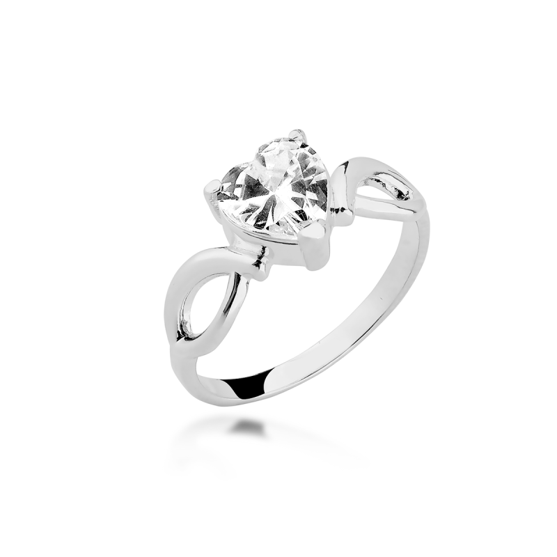 Anel Zircônia Coração Prata 925