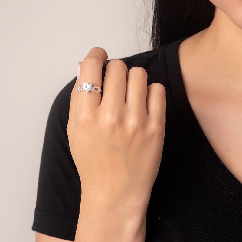 Anel Zircônia Coração Prata 925