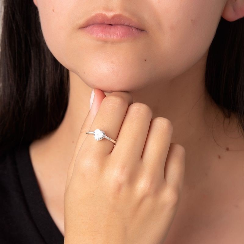 Anel Zircônia Coração Prata 925