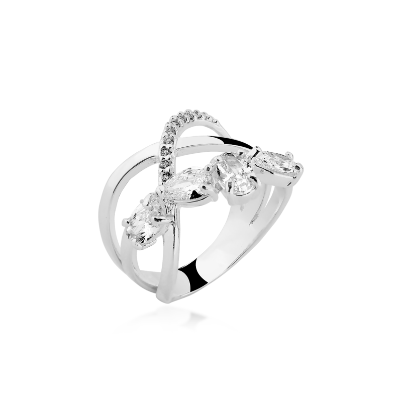 Anel ZIrcônias e Micro Zircônias Prata 925