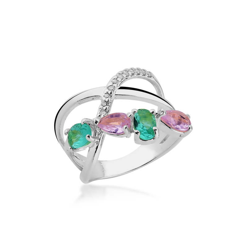 Anel Zircônias e Micro Zircônias Prata 925