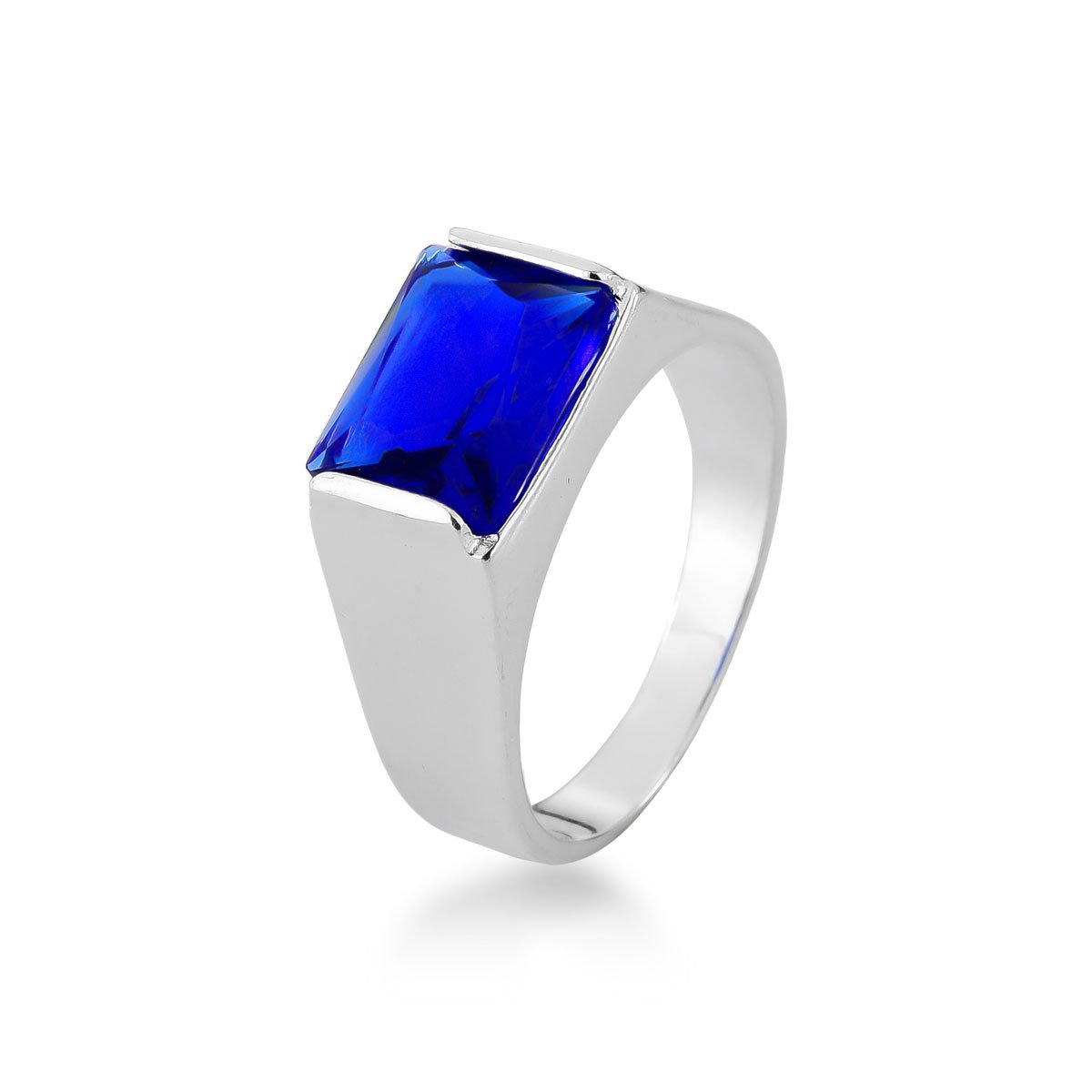 Anel Zircônia Azul Masculino Prata 925