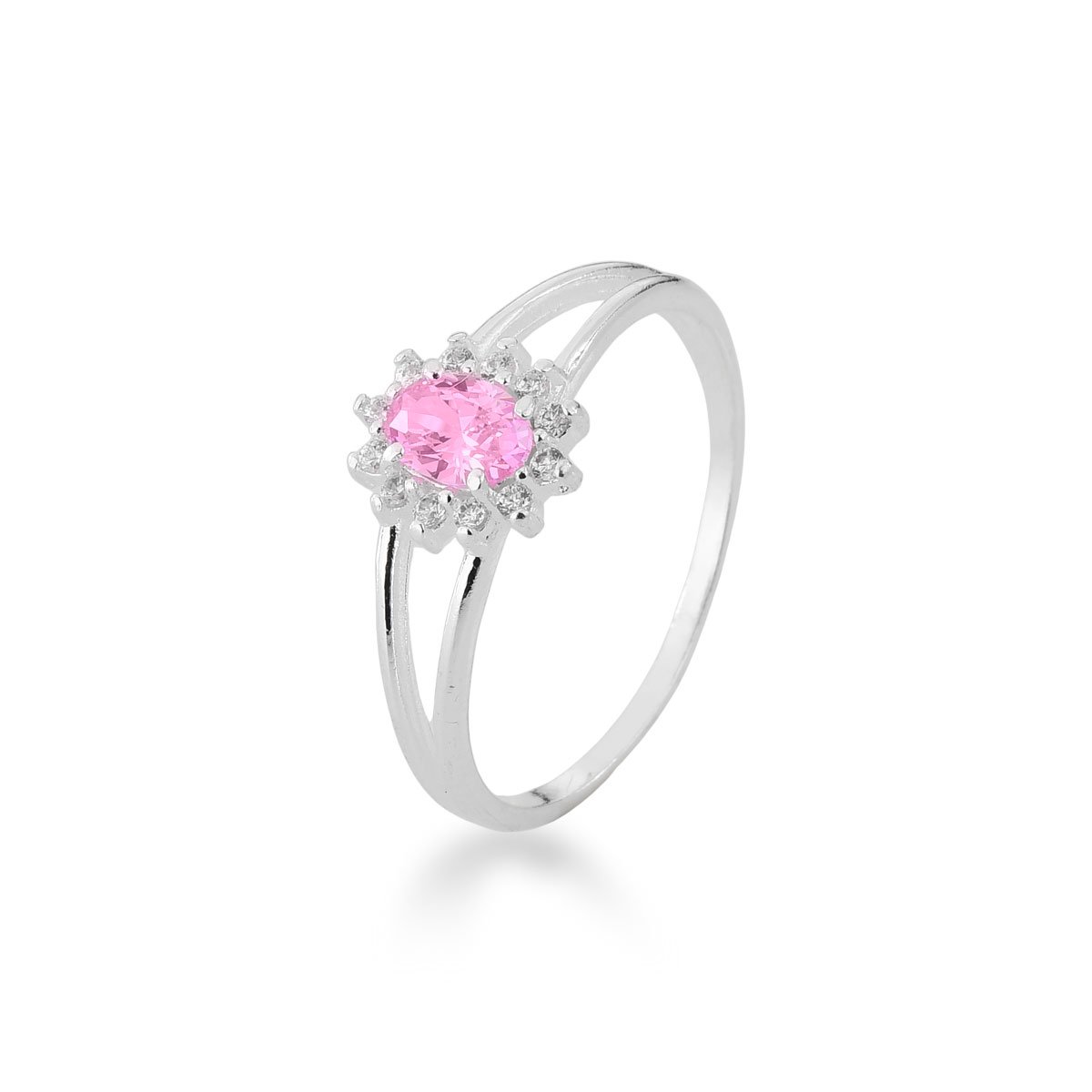 Anel Zircônia Rosa Prata 925