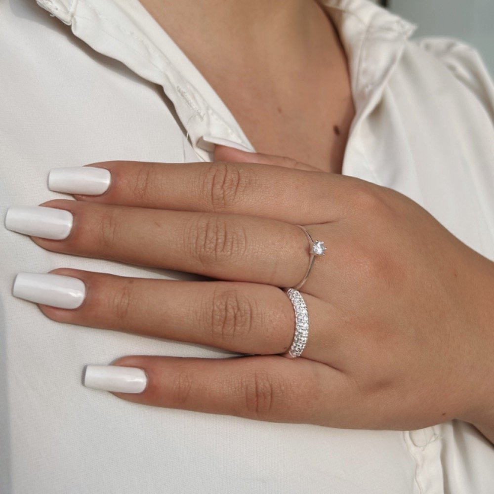 Anel Micros Zircônias Prata 925