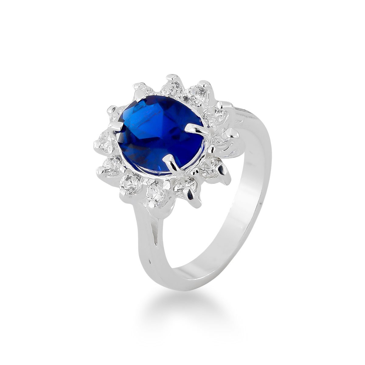 Anel Zircônia Azul Prata 925