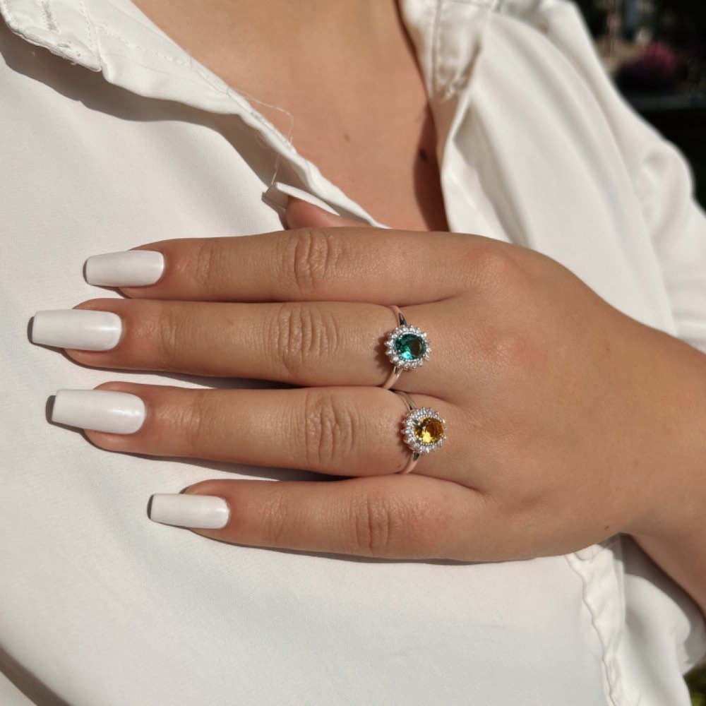 Anel Zircônia Cítrino Prata 925