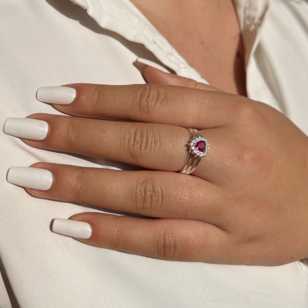 Anel Coração Rosa Prata 925