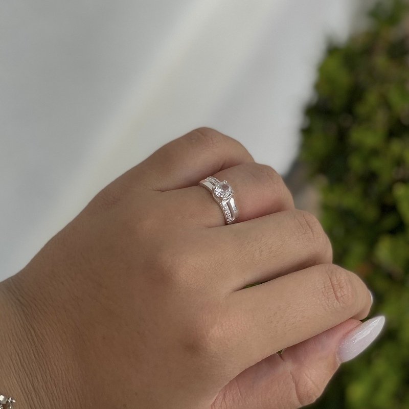 Anel Solitário Duplo Prata 925