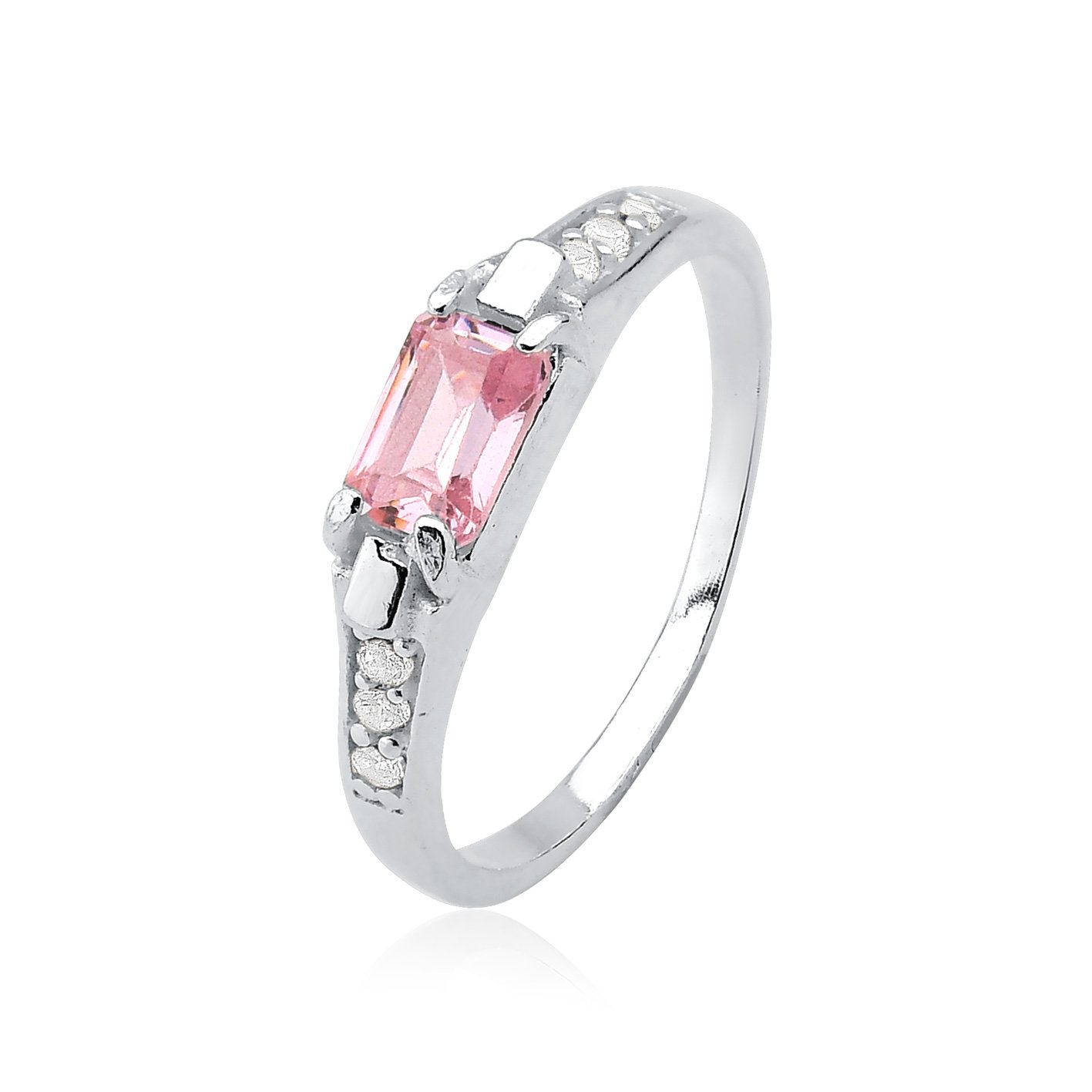 Anel Zircônia Rosa Prata 925