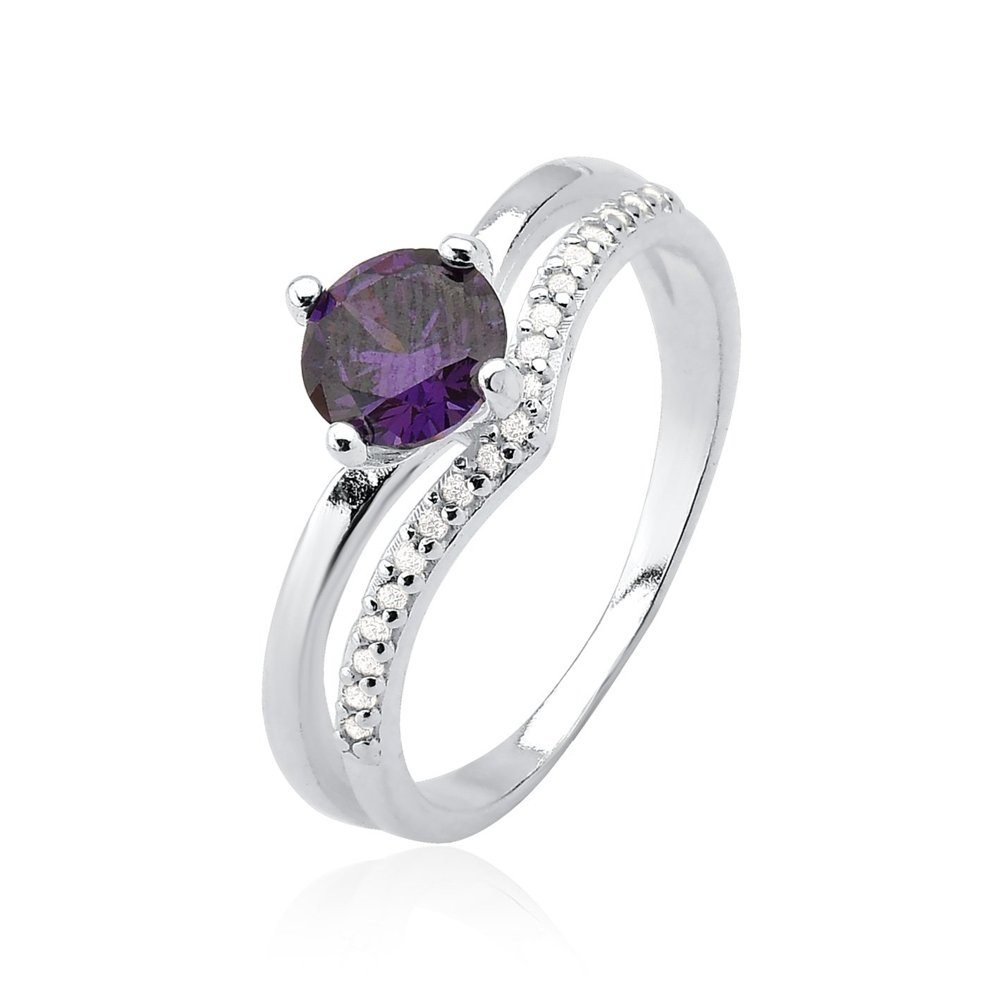 Anel Solitário Roxo Prata 925