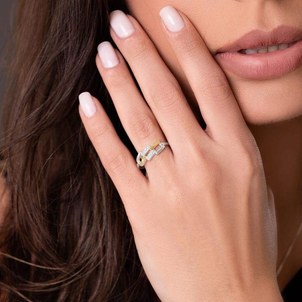 Anel Retângulos Filete de Ouro e Prata 925