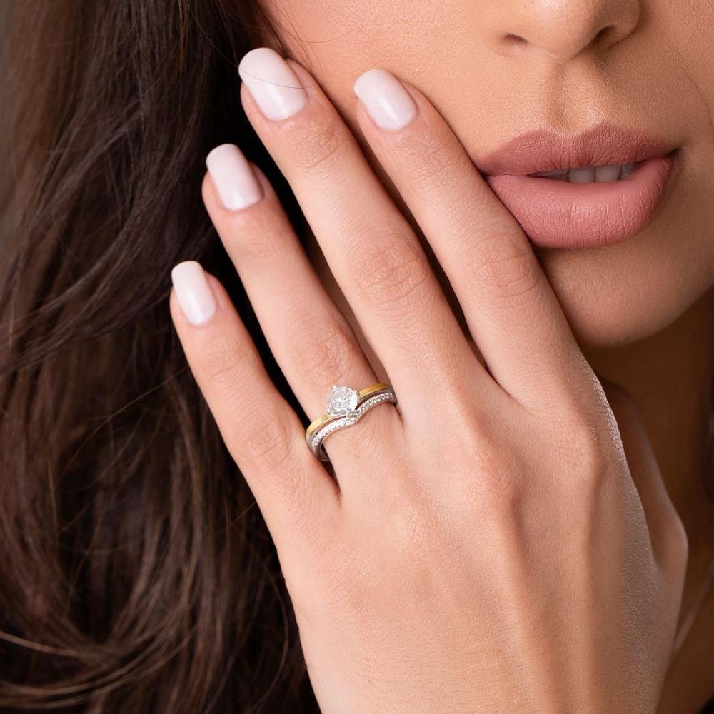 Anel Solitário Filete de Ouro e Prata 925