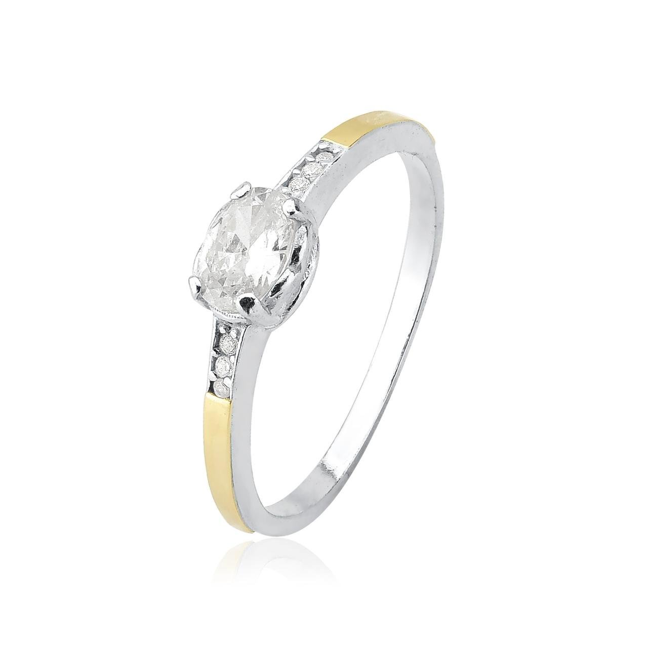 Anel Solitário Filete de Ouro e Prata 925